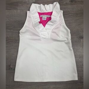 Gretchen Scott Designs White Ruffle Neck Sleeveless Top Size Large
